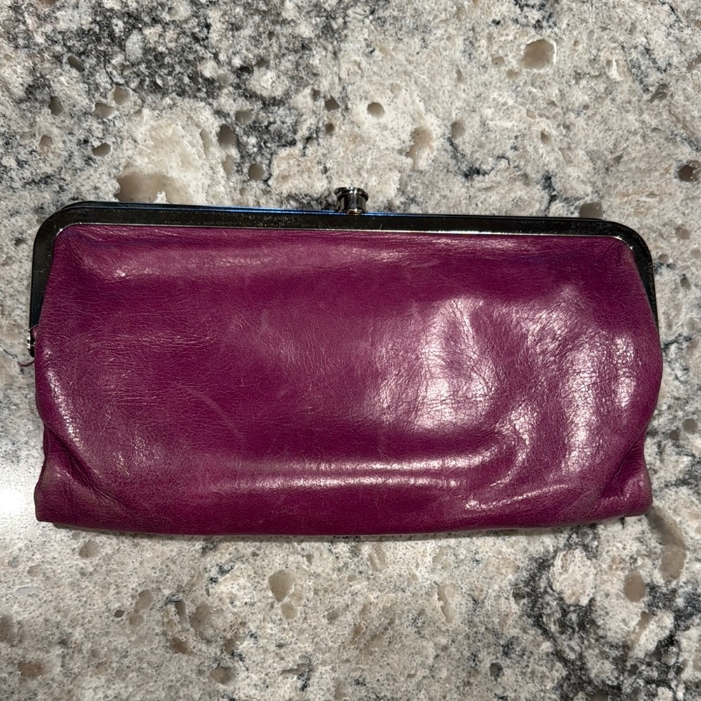HOBO Purple Leather Wristlet Clutch with Vintage Appeal